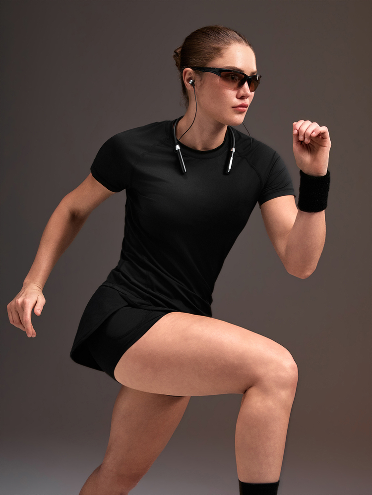 Powerista Women's Summer Gym And Workout Athletic Solid Color Short Sleeve Crew Neck Slim Fit Sports T-Shirt – With Breathable Fabric Suitable For Fitness Wear - Black - View 1