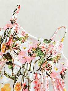 Cévolie Women's Romantic Tropical White Floral Sleeveless Mini Dress Frill Trim, Beach Picnic Brunch Vacation Party, Spring/Summer Spaghetti Strap - Baby Pink - View 3