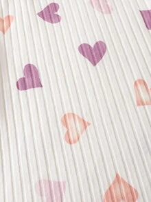 Tween Girl Simple Elegant Heart Print Fuzzy Ribbed Crew Neck Long Sleeve Pants Casual Comfortable Loungewear 2 Pieces Set - Purple - View 5