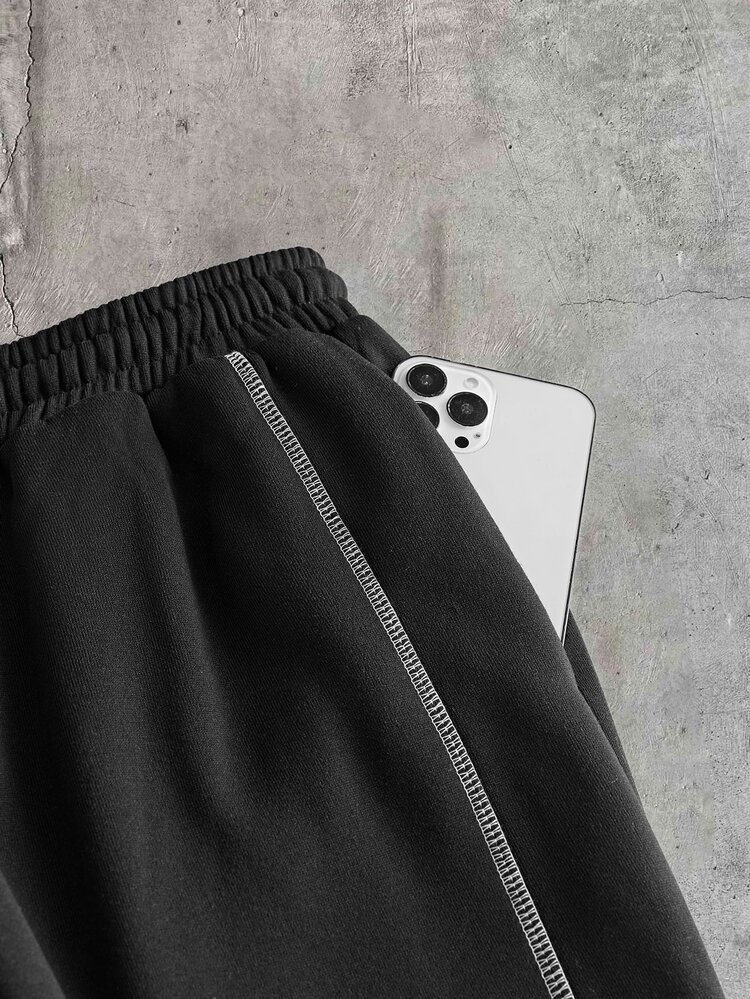 AXEPEAK Men's Contrast Stitching Warm Sweatpants - Black - View 7