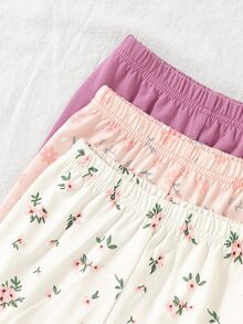 SHEIN 3pcs/Set Newborn Baby Girl Cute Footie Pants Solid Color Floral Mini Print Spring/Autumn Pink - Multicolor - View 5