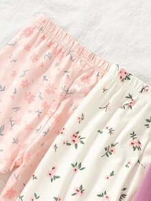 SHEIN 3pcs/Set Newborn Baby Girl Cute Footie Pants Solid Color Floral Mini Print Spring/Autumn Pink - Multicolor - View 8