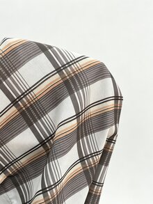 SHEIN 复古格纹V领收腰性感露脐上衣 - 卡其色 - 查看 6