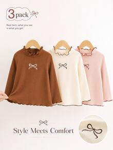 SHEIN Playful Pals 女嬰秋冬可愛印花羅紋布料波浪下擺長袖三件套 - 彩色 - 查看 1