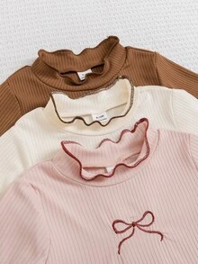 SHEIN Playful Pals 女嬰秋冬可愛印花羅紋布料波浪下擺長袖三件套 - 彩色 - 查看 5
