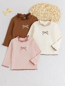 SHEIN Playful Pals 女嬰秋冬可愛印花羅紋布料波浪下擺長袖三件套 - 彩色 - 查看 7