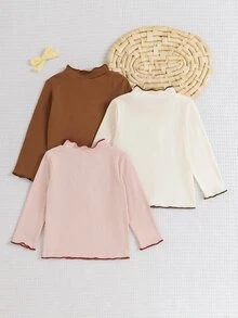 SHEIN Playful Pals 女嬰秋冬可愛印花羅紋布料波浪下擺長袖三件套 - 彩色 - 查看 2