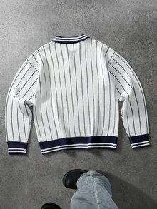 Manfinity EMRG Men's Casual Striped Sweater, Autumn/Winter Holiday Festival Autumn Streetwear Winter - White - View 3