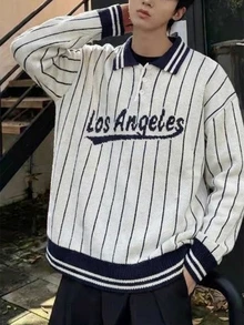 Manfinity EMRG Men's Casual Striped Sweater, Autumn/Winter Holiday Festival Autumn Streetwear Winter - White - View 8