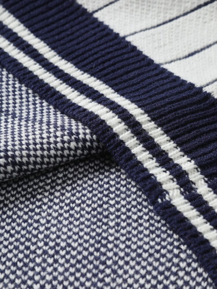 Manfinity EMRG Men's Casual Striped Sweater, Autumn/Winter Holiday Festival Autumn Streetwear Winter - White - View 7