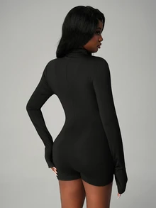 Nooralise Women's Casual Sporty Print Long Sleeve Fitted Jumpsuit - Black - View 2