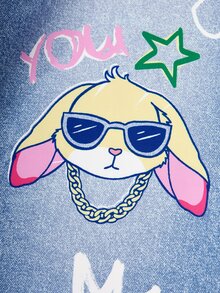 SHEIN Sparklyn 少女针织星形印花背带裤，时尚返校季单品，春、夏、秋季个性服饰 - 藍色 - 查看 6