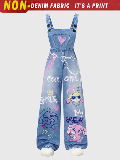 SHEIN Sparklyn Tween Girls' Knit Star Print Overalls, Fashionable For Back To School, Personalized Clothing For Spring, Summer, Autumn School Aqua Blue 2000s