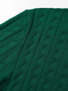 Manfinity Homme Men's Solid Color Plain Textured Cable Knit Casual Long Sleeve Sweater, Sweater For Office, Friends, Fall/Winter - Green - View 3