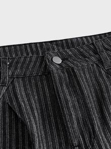 AXEPEAK Men's Washed Loose Casual Rhinestone New Handsome Personalized Pants - Black - View 5