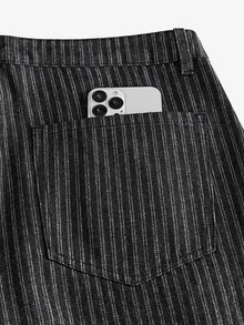 AXEPEAK Men's Washed Loose Casual Rhinestone New Handsome Personalized Pants - Black - View 6