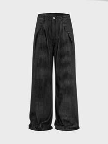 AXEPEAK Men's Washed Loose Casual Rhinestone New Handsome Personalized Pants - Black - View 3