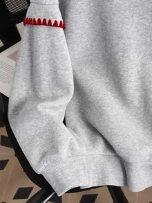 SHEIN Tween女孩秋冬櫻桃字母印花可愛休閒Y2K保暖內裡長袖連帽衛衣，校園風長袖衛衣 - 灰色 - 查看 4