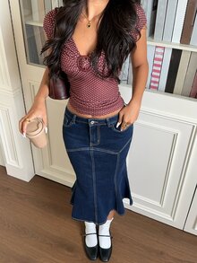 Rivivi 高彈性美人魚牛仔長裙 - 寶藍色 - 查看 7