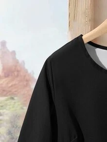 Rusticease Women's Autumn/Winter Casual Loose Fit Round Neck 3/4 Sleeve Shirt With All-Over Geometric Print - Black and Gold - View 5