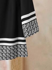 Rusticease Women's Autumn/Winter Casual Loose Fit Round Neck 3/4 Sleeve Shirt With All-Over Geometric Print - Black and Gold - View 4