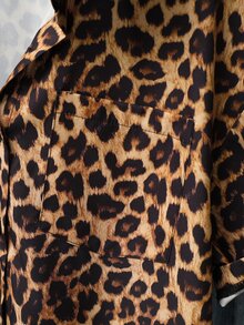 SHEIN Franclia Elegant Leopard Print Asymmetrical Hem Casual Vacation & Commute Women Shirt - Brown - View 6