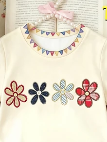 Girls Toddler Creative Fashion 4 Small Flowers Polka Dot Plaid Pattern Printed Basic Short Sleeve T-Shirt, Comfortable Summer Daily Outfit - Multicolor - View 4