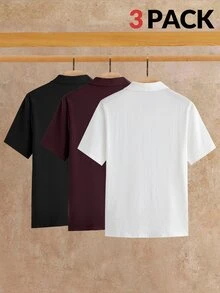 HIMLAND 男士 Polo 衫 3 件組 短袖 Johnny 領紋理 Polo 衫 皺褶夏季上衣 老錢風 素色 V 領 T 恤 - 彩色 - 查看 2
