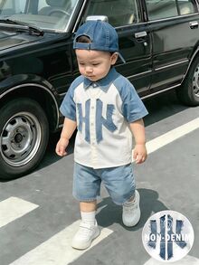 男嬰休閒極簡風柔軟襯衫短褲套裝，適合春夏穿著 - 彩色 - 查看 5