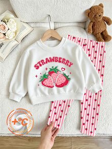SHEIN 1 Random Item From 3 Girls' Crew Neck Sweatshirt Outfit, Matching Same Series Slim Fit Long Pants, Suitable For Outings, Shopping, Daily Wear - Multicolor - View 4
