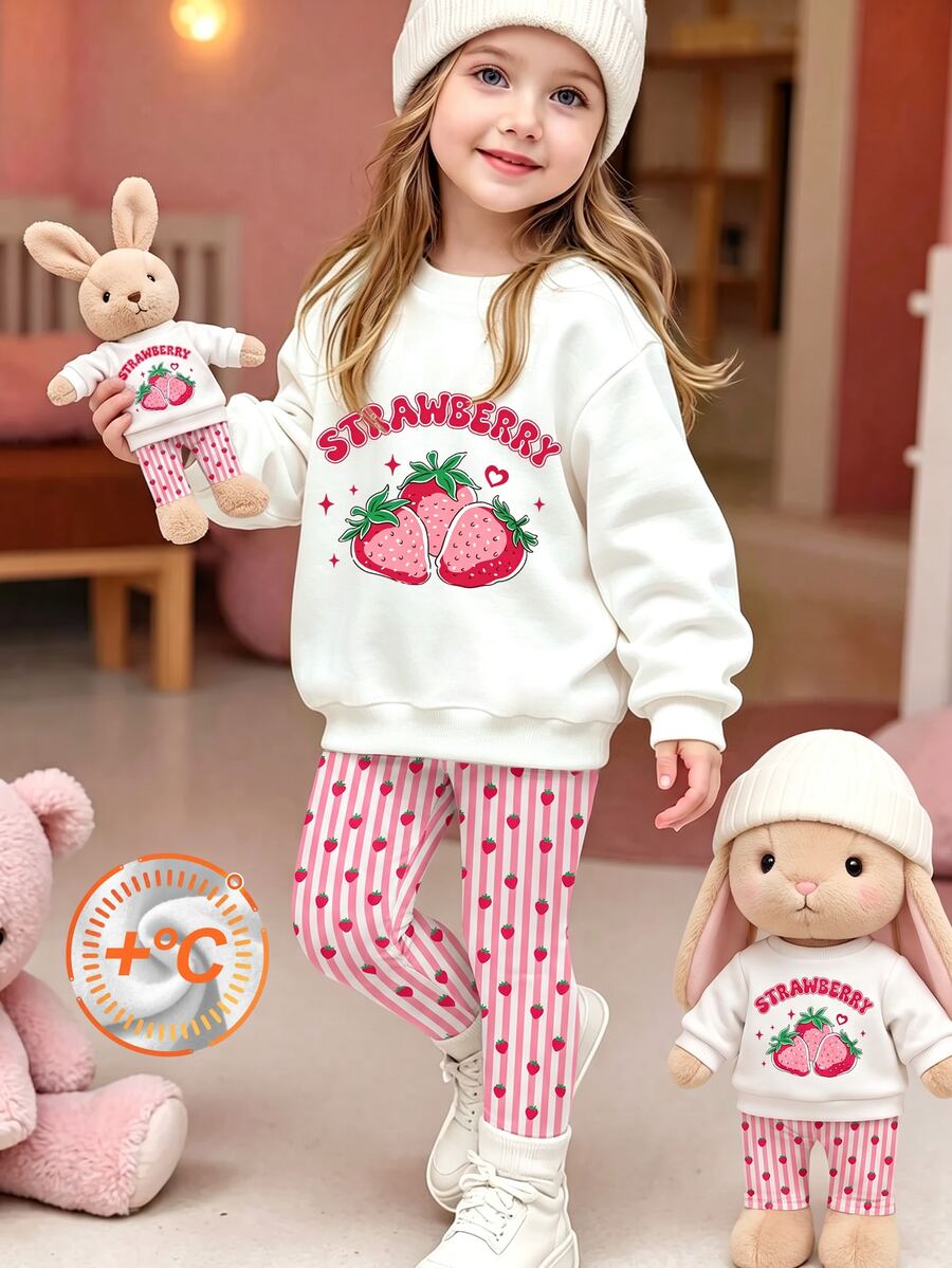 SHEIN 1 Random Item From 3 Girls' Crew Neck Sweatshirt Outfit, Matching Same Series Slim Fit Long Pants, Suitable For Outings, Shopping, Daily Wear - Multicolor - View 1