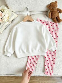 SHEIN 1 Random Item From 3 Girls' Crew Neck Sweatshirt Outfit, Matching Same Series Slim Fit Long Pants, Suitable For Outings, Shopping, Daily Wear - Multicolor - View 2