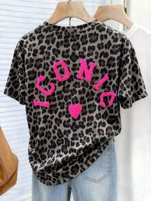 DrmWander 豹紋刺繡 ICONIC 圖案女款休閒圓領短袖T恤，送給朋友的禮物 - 彩色 - 查看 3