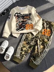 Baby Boys Car Print Crew Neck Sweatshirt & Camouflage Pants Set - Multicolor - View 3
