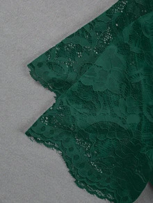 GlowEve Women's V-Neck Lace Trim Blouse - Dark Green - View 4