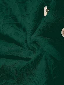 GlowEve Women's V-Neck Lace Trim Blouse - Dark Green - View 6