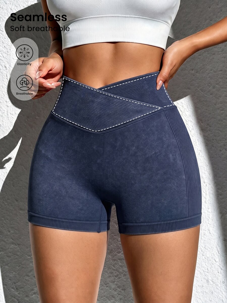 Slayform Slayform Shorts deportivos sin costuras azul marino mate para mujer - Azul Marino - Ver 1