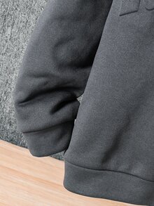 SHEIN 青少年男孩休閒學院風韓式寬鬆布料大字母圖案長袖連帽套頭衛衣，秋季校園穿搭 - 深灰色 - 查看 4