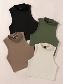 SHEIN Unity لباس علوي تانك بلون موحد 4 قطع - متعدد الألوان - مشاهدة 3