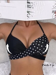 Swim Vcay 春夏新款 聚攏胸型 性感優雅 度假風 極簡女款泳衣上衣 - 黑與白 - 查看 1