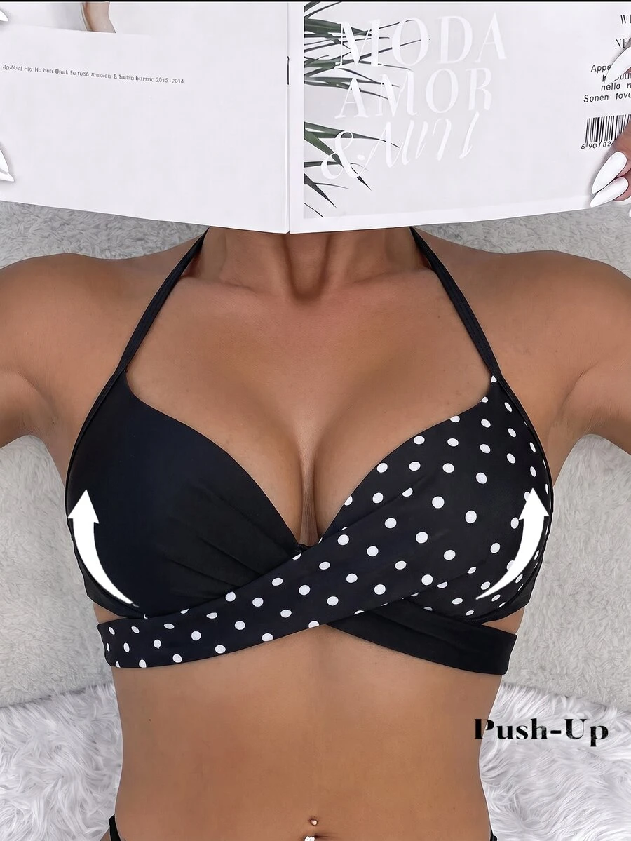 Swim Vcay 春夏新款 聚攏胸型 性感優雅 度假風 極簡女款泳衣上衣 - 黑與白 - 查看 1