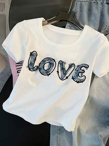 Franclia Matching Short Round Neck Raglan Sleeve T-Shirt + Straight Leg Pants With Side Pockets - White - View 4