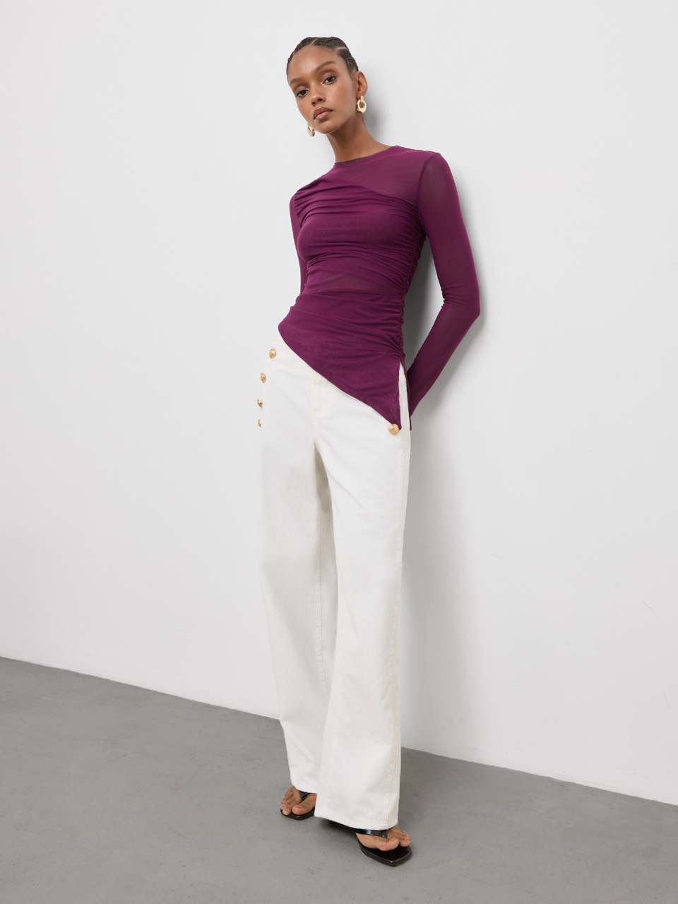 SHEIN Maija Women's Elegant Sexy Commute Solid Color Ruched Asymmetric Hem Top Going Out Night Out Plum Purple Autumn
