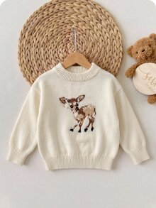 SHEIN 女嬰秋冬休閒鹿圖案毛衣 - 白色 - 查看 3