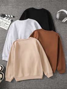 SHEIN 4件組兒童青少年男孩休閒運動學院風多功能純色保暖內裡長袖衛衣，適合通勤、上學、日常休閒外出與運動，秋冬款 - 彩色 - 查看 7