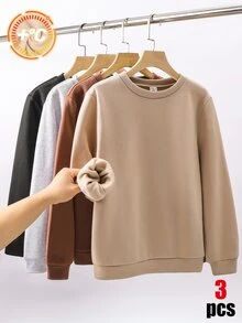 SHEIN 4件組兒童青少年男孩休閒運動學院風多功能純色保暖內裡長袖衛衣，適合通勤、上學、日常休閒外出與運動，秋冬款 - 彩色 - 查看 6