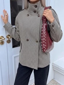 Struktiv Houndstooth Print Drop Shoulder Jacket - Black and White - View 5
