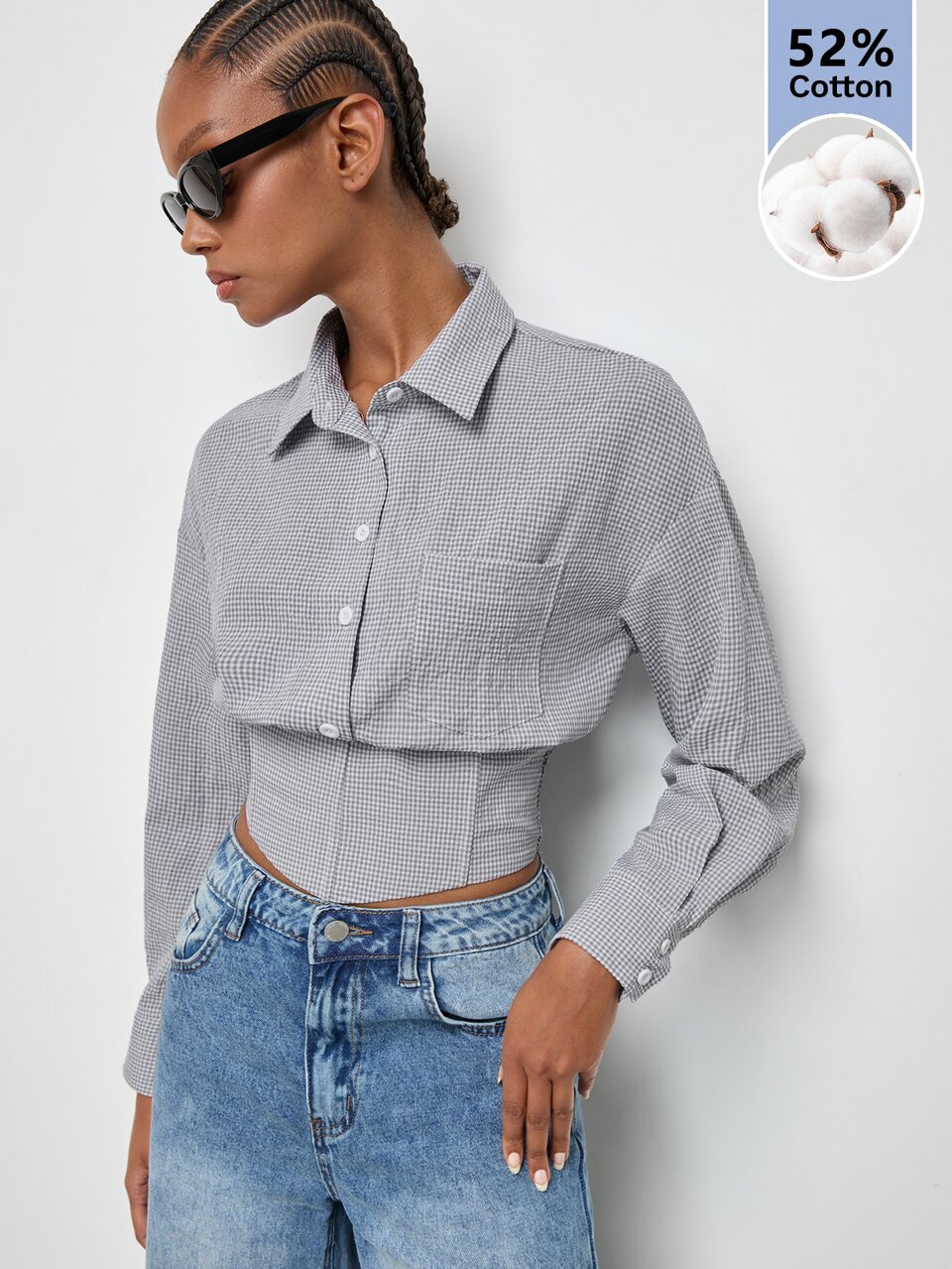 SHEIN Maija Women's Casual Commute Plaid Cinched Waist Shirt