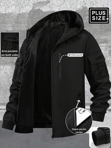 Manfinity Homme Plus Size Men's Long Sleeve Casual Zip-Up Hooded Jackets - Black - View 1