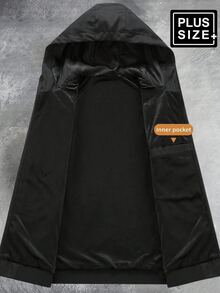 Manfinity Homme Plus Size Men's Long Sleeve Casual Zip-Up Hooded Jackets - Black - View 7